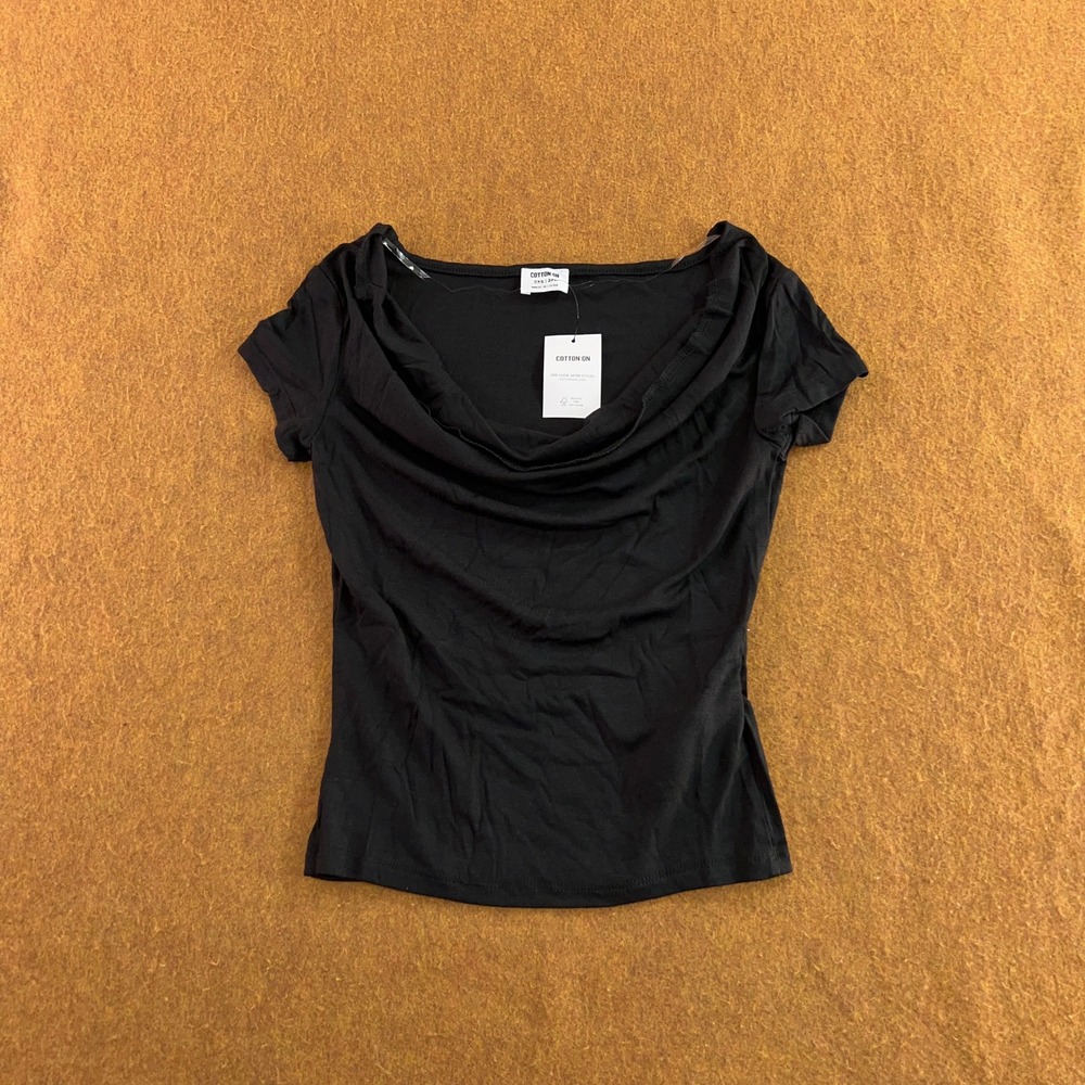 Cotton On Womens 2XS Black Jordie Cowl Neck Short Sleeve Top NWT